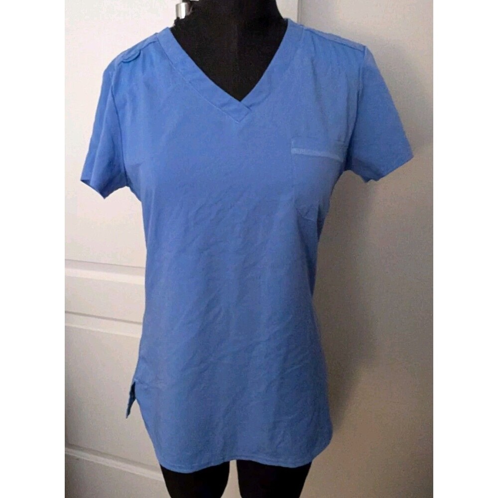 Med Couture Touch Women's Scrub Medical Top X-Small Short Sleeve Blue Size XS